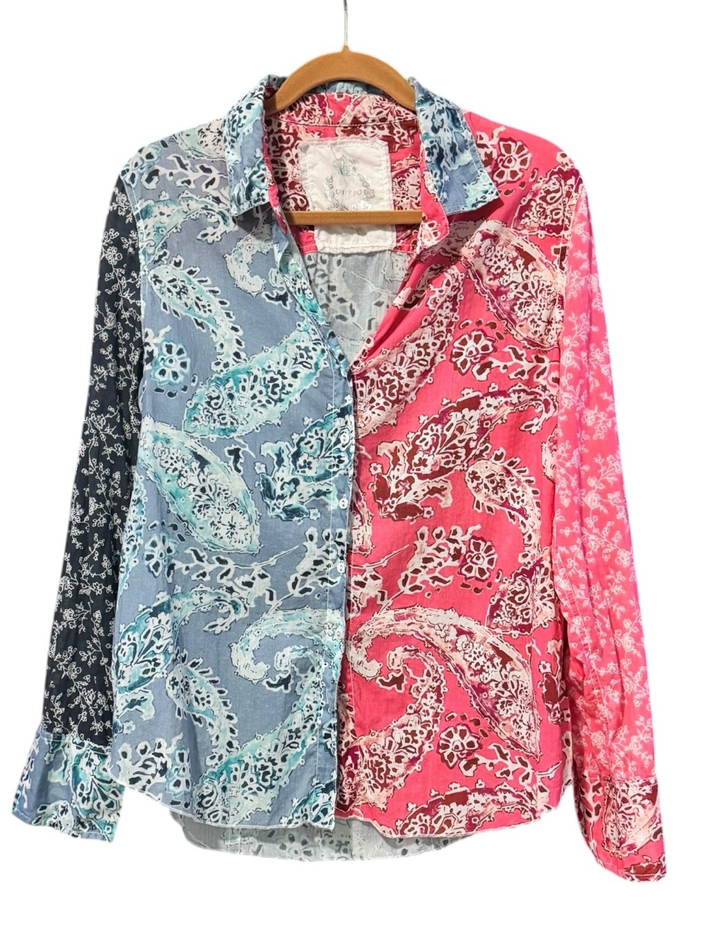 CINO Patchwork Paisley Button-Up Shirt XL 22” p2p Blue/Pink EUC - Picture 2 of 10